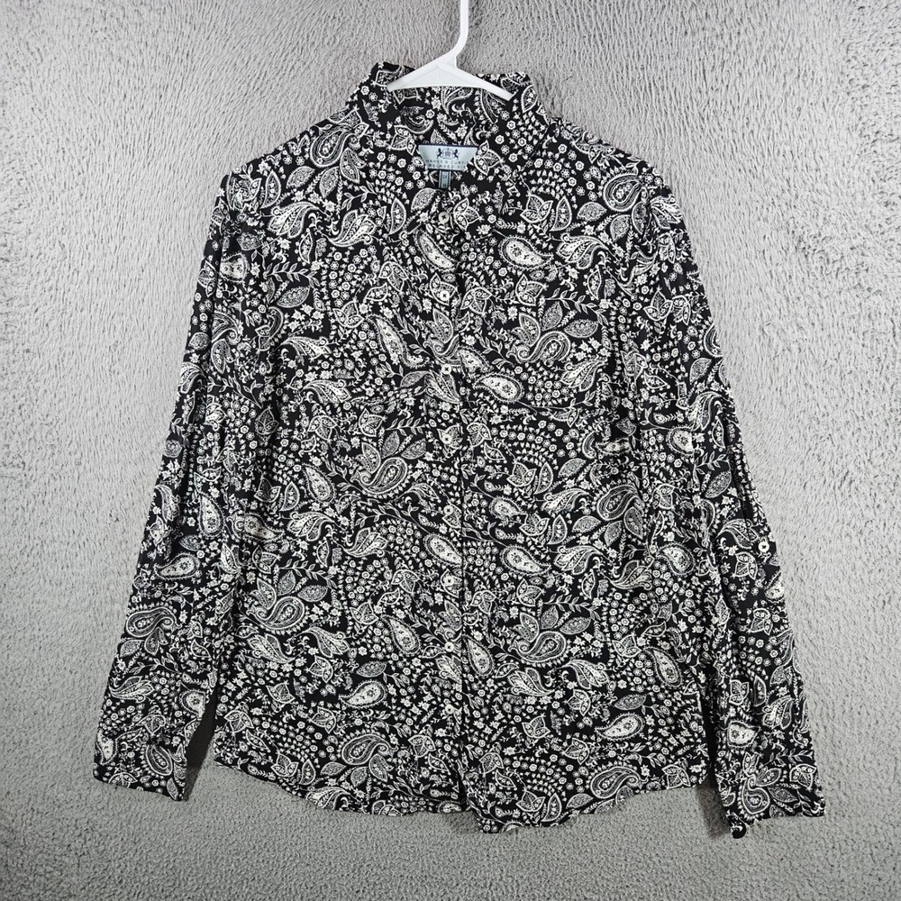 Hawes & Curtis Womens Relaxed‎ Fit Paisley Button Down Shirt Black White UK 14